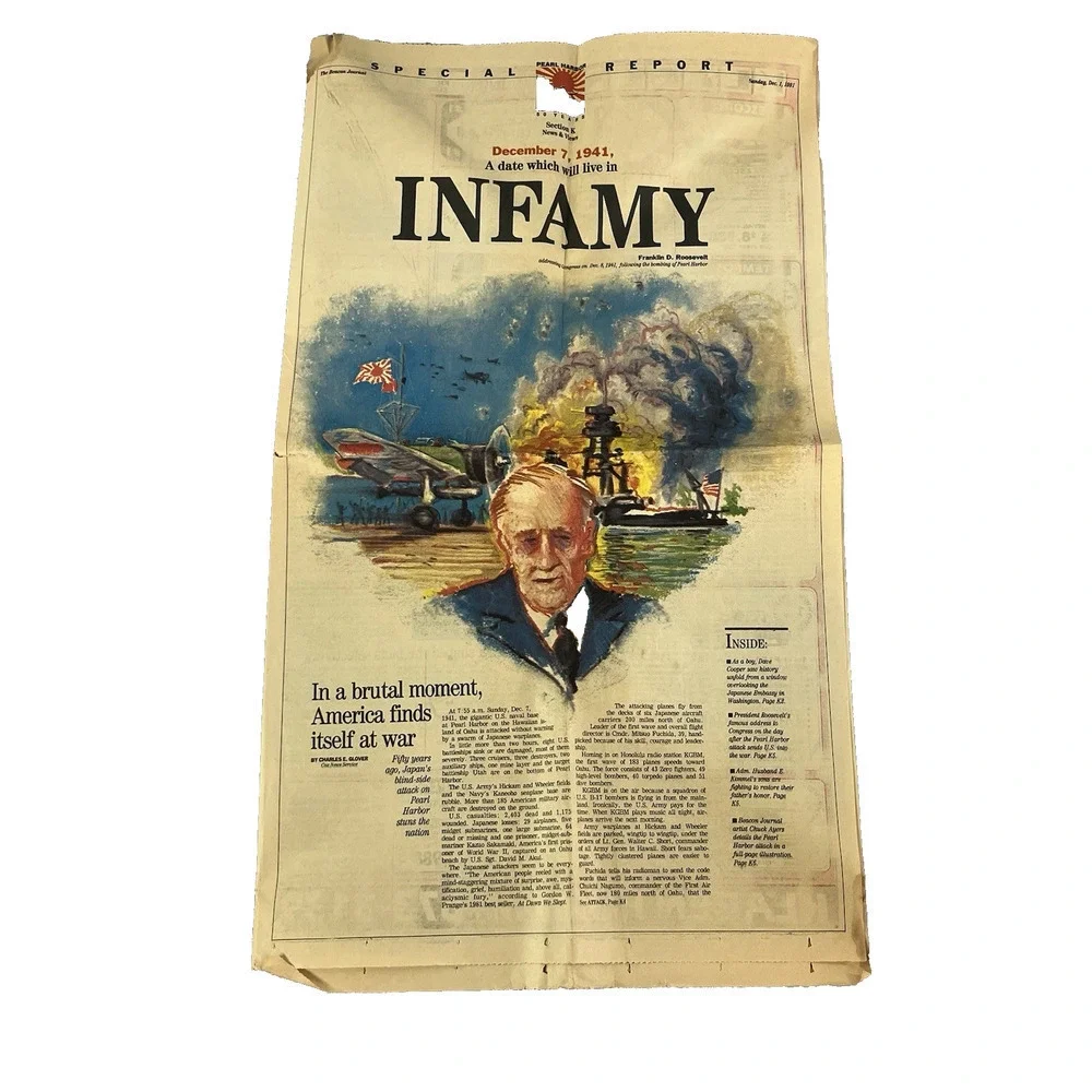 Vintage Akron Beacon Journal Newspaper Dec 1 1991/Dec 7 1941 Pearl Harbor Infamy